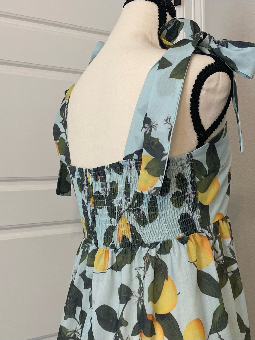 ChicWish Tie-Shoulder Lemon Print Maxi Dress in Light Blue - Picture 8 of 16